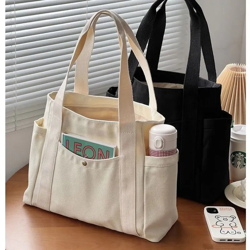 Large Capacity Canvas Tote Bag for Work, Commuting, and College Use - Stylish Student Shoulder Bag for Books and Essentials