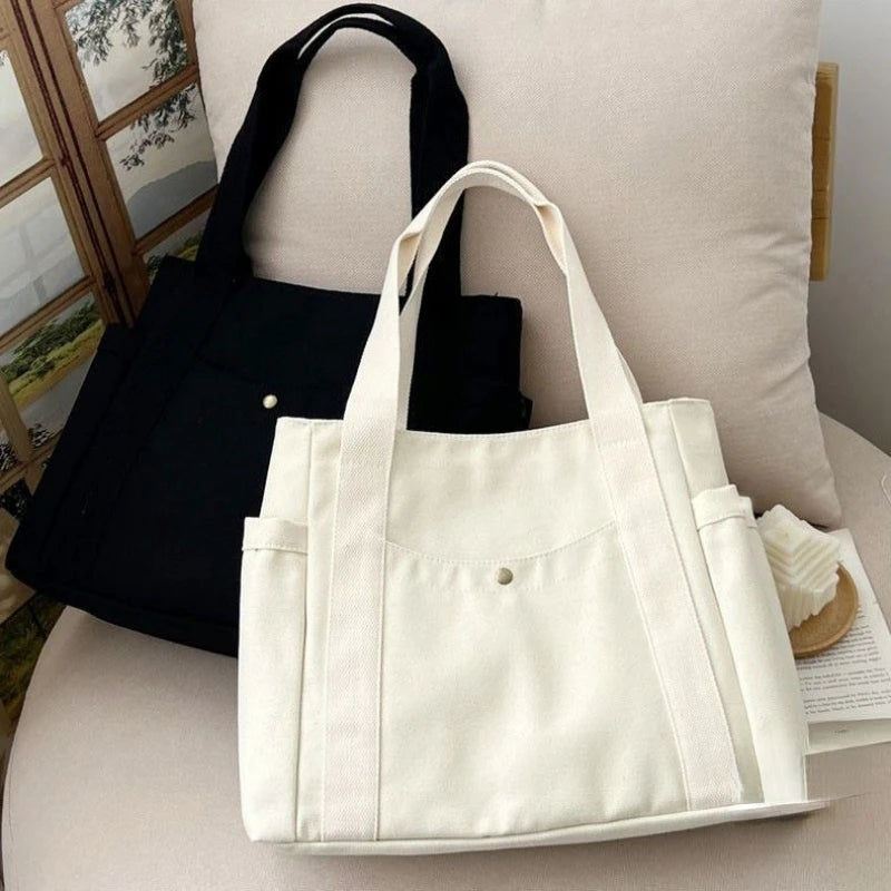 Large Capacity Canvas Tote Bag for Work, Commuting, and College Use - Stylish Student Shoulder Bag for Books and Essentials